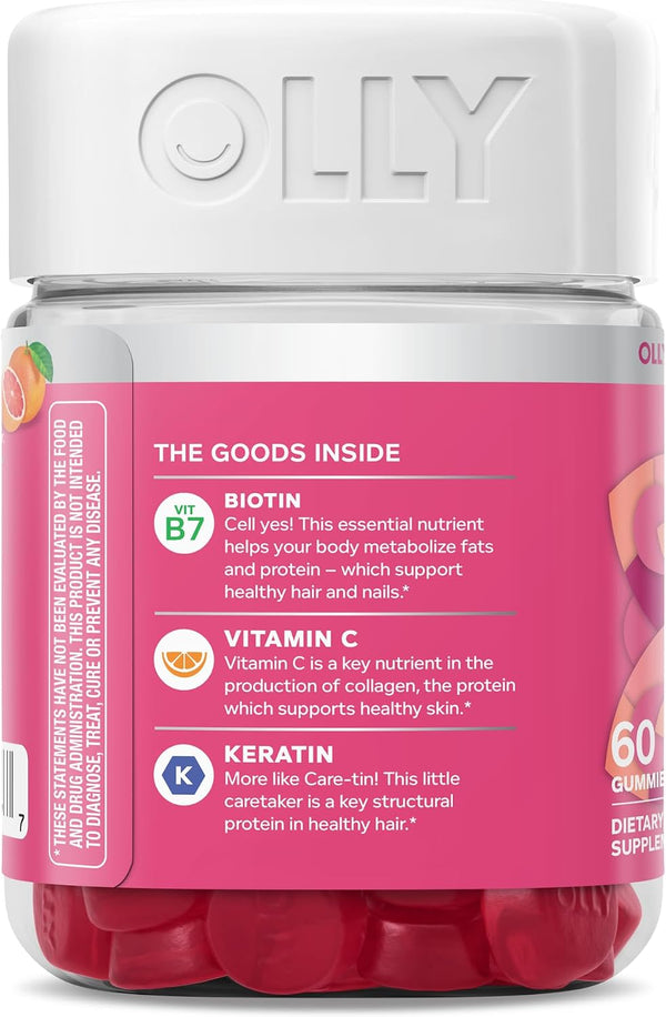 OLLY Hair Skin and Nails Gummies, Undeniable Beauty, Biotin - 60 Count 60 Count (Pack of 1)