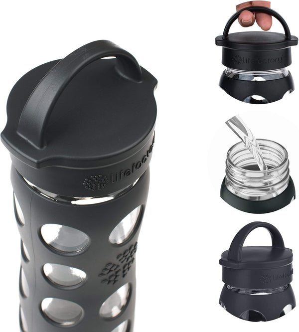 Lifefactory 22-Ounce Bpa-Free Glass Water Bottle with Classic Cap and Protective Silicone Sleeve, Onyx