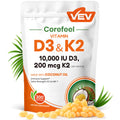 VEV Corefeel Vitamin D3 K2 10,000 IU, 200 mcg MK-7, 300 Coconut Oil Softgels, 2 in 1 Vitamins Supplement D & K (Include MK7), Easy to Swallow,
