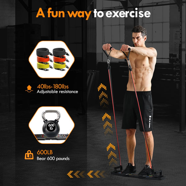 Push up Board,Home Gym,Portable Exercise Equipment,Pilates Bar and 20 Fitness Accessories with Resistance Bands and Ab Roller Wheel,Full Body