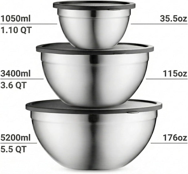 Table Concept Mixing Bowls with Airtight Lids, Stainless Steel Nesting Bowl Set for Space Saving Storage, Ideal for Cooking, Baking, Prepping &