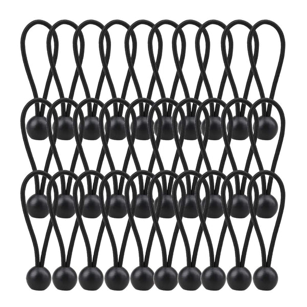 AOPRIE 30 Pack Bungee Balls, Black Ball Bungee Heavy Duty Heavyweight 4 inches Tarp Bungee Cords, Weather Resistant Tie Down Strap 4mm Thickness -