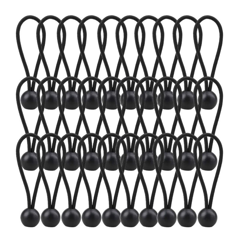 AOPRIE 30 Pack Bungee Balls, Black Ball Bungee Heavy Duty Heavyweight 4 inches Tarp Bungee Cords, Weather Resistant Tie Down Strap 4mm Thickness -