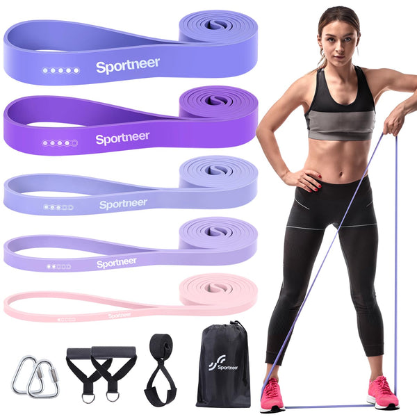 Resistance Bands Workout Set: 5 Levels Pull up Assist Bands 5-130Lb with Handles & Door Anchor