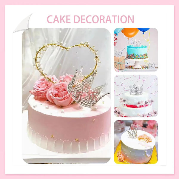 Flower Bouquet Accessories Including 4Pcs Crown Cake Topper Mini Tiara,12 Butterfly Decorations and 50Pcs Bouquet Pins for Birthday Wedding Silver