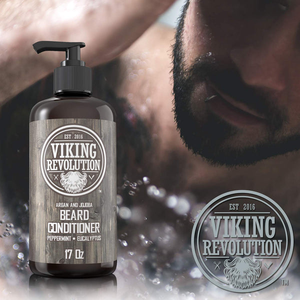 Viking Revolution Beard Conditioner W/Argan & Jojoba Oils - Softens & Strengthens - Natural Peppermint and Eucalyptus Scent- Beard Conditioner