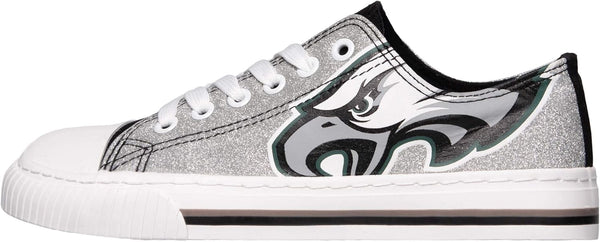 FOCO Womens NFL Team Logo Ladies Fashion Glitter Low Top Canvas Sneakers Shoes Philadelphia Eagles 8 Glitter