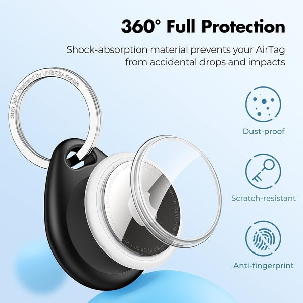UNBREAKcable for Apple AirTag Holder 4 Pack Waterproof Case with Keychain Black&Blue&Orange&Green