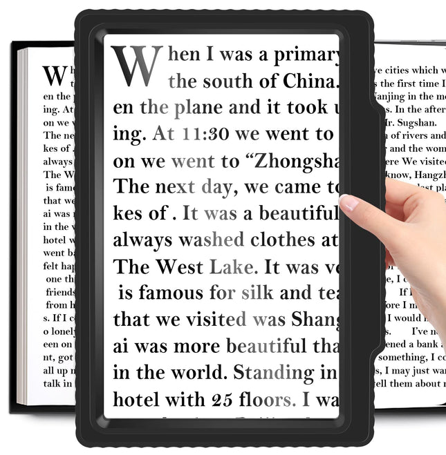 5X Full-Page Magnifying Glass for Reading, Black, Lightweight, 5.7" X 8" Viewing Area, 5X Magnification, Optical-Grade L