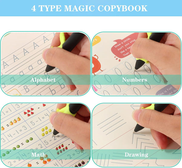 4 Pc Groove Writing Books for Kids,Magic Groove Practice Copybook,Reusable Grooved Handwriting Workbooks,Writing Books for Kids Age 3-5 Calligraphy