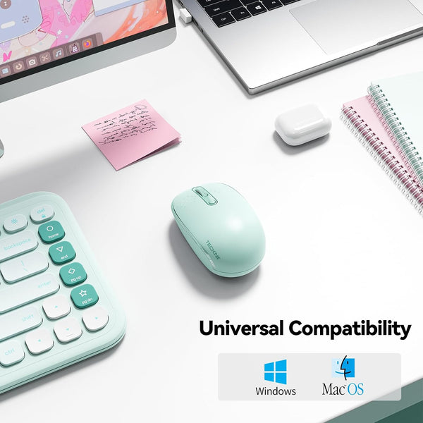 TECKNET Compact Ambidextrous Wireless Mouse for Laptop Mint Green