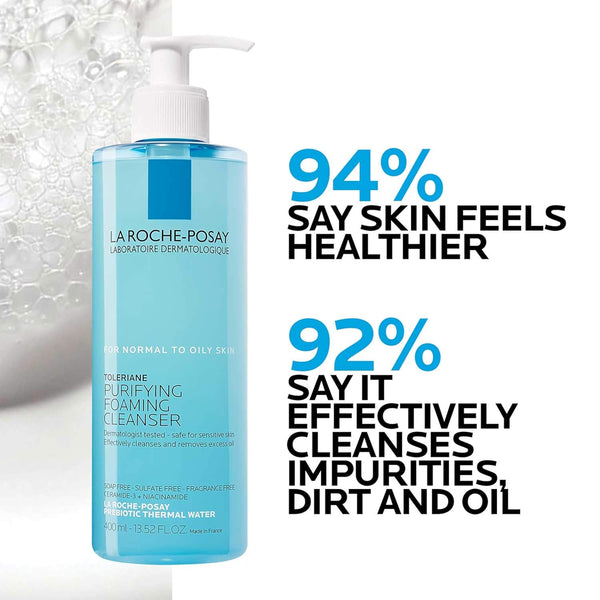 La Roche-Posay Toleriane Purifying Foaming Facial Cleanser, Niacinamide + Ceramides + Prebiotic Thermal Water, Oil Free Face Wash for Oily Skin,