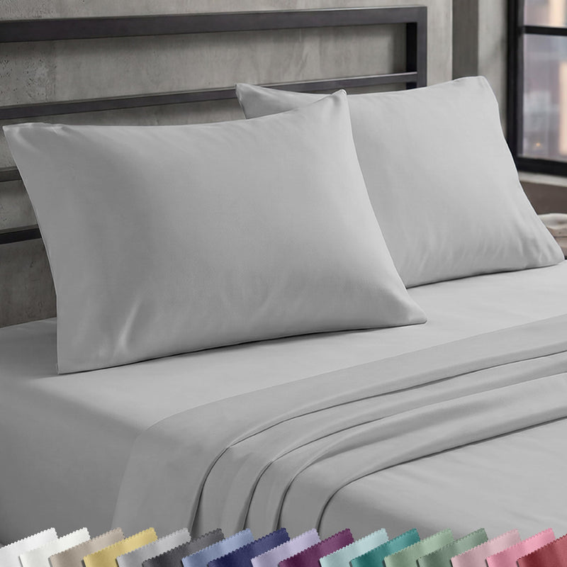 Natural 100% Cotton Queen Sheets Set, Soft, Durable Sateen, Light Grey | Good Housekeeping Seal, Lightweight, Breathable, For Hot Sleepers, 4pc