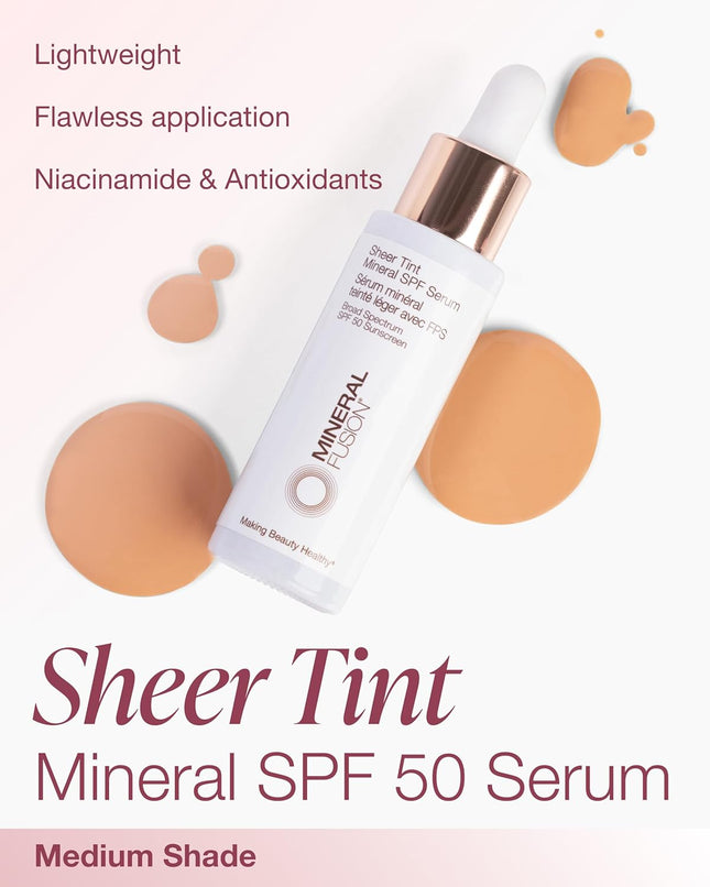 Mineral Fusion Face Serum, Sheer Tint Mineral SPF Serum, 1 Fl Oz, Medium, Tinted