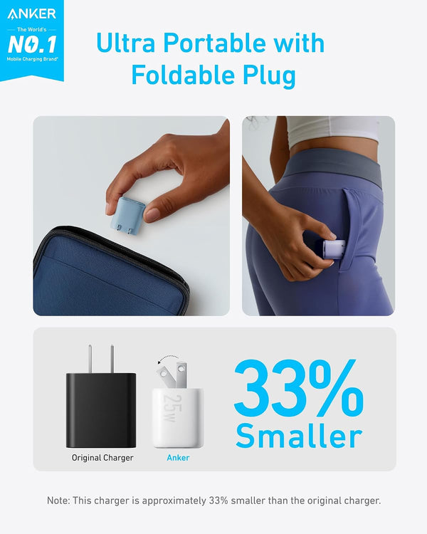 Anker 25W USB C Charger Block, Compact Foldable Type C Charger with PPS | Fast Charging for Galaxy S24/Z Fold/Z Flip/Tab, iPhone 17/16 Series,