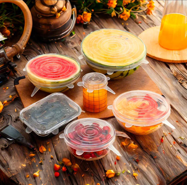 Silicone Lids for Food Storage - 100% Food Grade Silicone Stretch Lids - 6 Different Sizes - Dishwasher/Microwave Safe Flexible Reusable Bowl