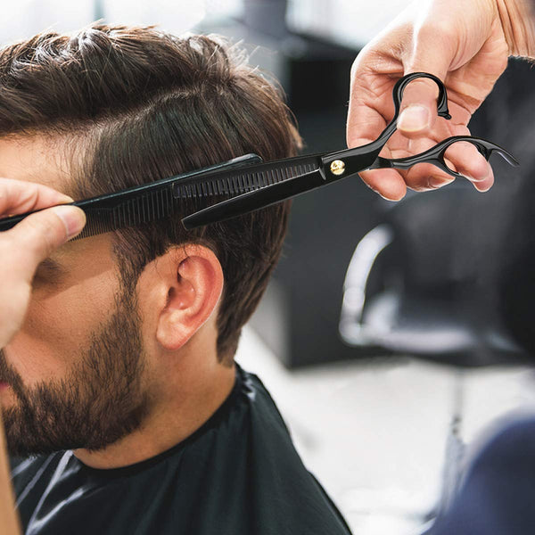 Professional Home Hair Cutting Kit Home Haircutting Scissors Barber/Salon/Home Thinning Shears Kit with Comb and Case Black Cape for Men Women