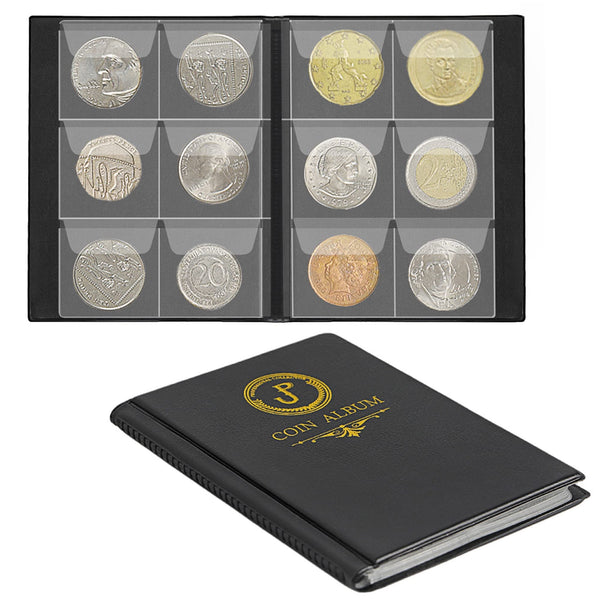 Uncle Paul Coin Album Coin Holder Coin Collection Book for Half Dollar/Small Dollar/50 Pence/Two pounds 60 Pockets Elegant Black 45 x 45 mm Pocket