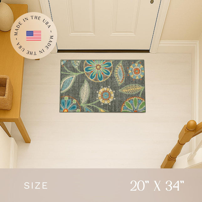 Maples Rugs Reggie Floral Kitchen Rug - Made in USA - Washable, Non Slip Indoor Carpet for Entryway, Foyer, Kitchen, and