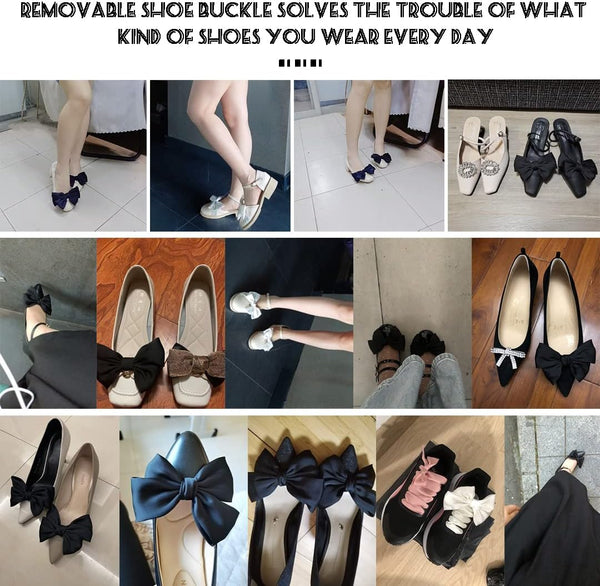 2 Pcs Satin Bow Shoe Clips Removable Solid Color Shoe Clips Elegant Wedding Party Shoe Buckles Bags Clothing Hair Accessories Dark Green