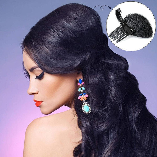 1Pc Black Fluffy Hair Pad Sponge Clip Bun Comb Bump It Up Hairstyling Tool for Women and Girls - DIY Beauty and Personal Care Clips and Barrettes