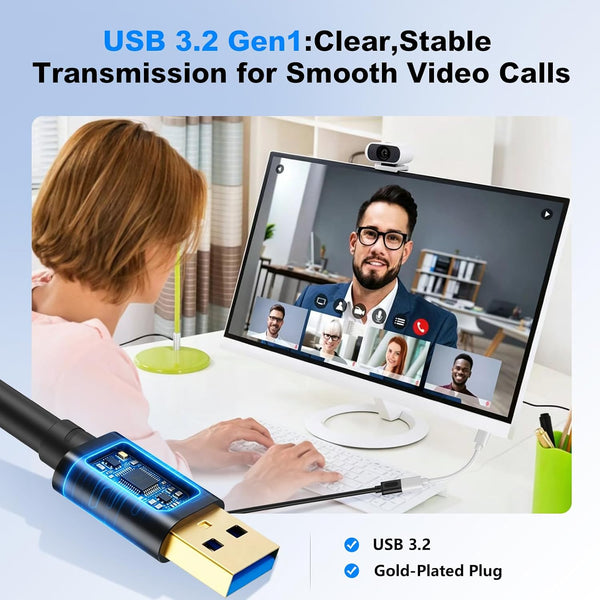 USB Extension Cable 1Ft, USB 3.0 Repeater USB Male to Female Lead with Signal Amplification Active Cord for Printers, Keyboards, Game Console,