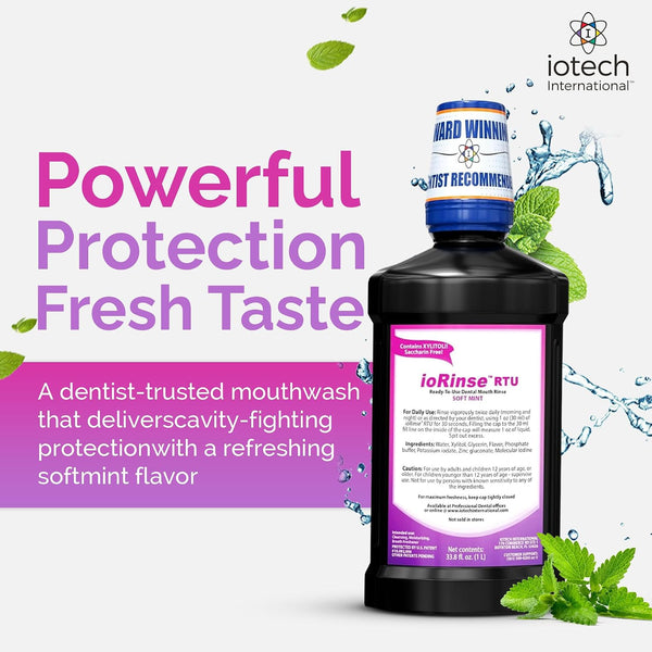 ioRinse RTU Halitosis Mouthwash for Fresh Breath, Dentists' Top Choice, Alcohol Free & Fluoride Free Molecular Iodine Oral Rinse, Soft Mint,