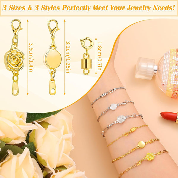 18 Pcs 3 Styles Magnetic Necklace Clasps and Closures, Rose Round Cylindrical Jewelry Magnetic Clasp Connector Locking Magnetic Clasp Bracelet