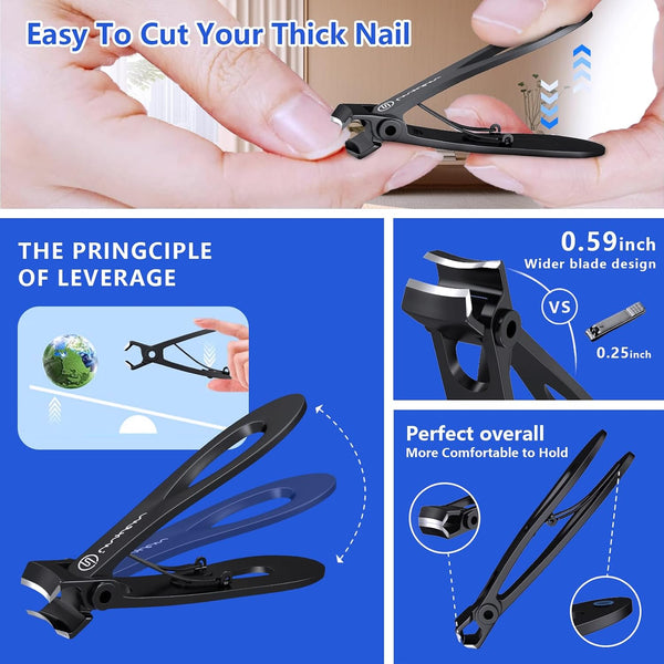 Toenail Clippers for Thick Nails for Seniors| INXEN 3-Pack Ergonomic Heavy Duty Angled Head Nail Clippers with Catcher | Premium Steel Wide