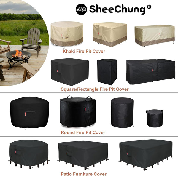 Sheechung Gas Fire Pit Cover Square-Premium Patio Outdoor Cover Heavy Duty Fabric with PVC Coating,100% Waterproof,Anti-Crack,Fits for
