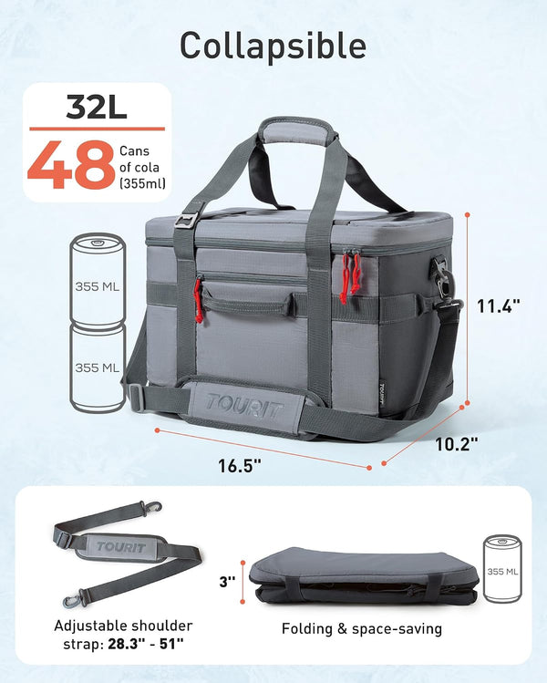 TOURIT Cooler Bag 48/60 Cans Insulated Soft Cooler Large Collapsible Cooler Bag 32/40L Lunch Coolers for Picnic, Beach, Work, Trip