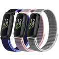 Nylon Bands Compatible with Fitbit Inspire 3/2/Hr/Ace 3/2, Breathable Sport Replacement Straps, Soft Adjustable Solo Loop, New Midnight Blue+Pink