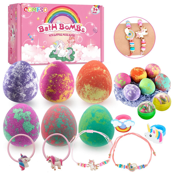 Easter Bath Bombs for Kids with Surprise Inside- Dino Egg Bath Bombs for Girls, 6 Pcs Bubble Bath Bomb, Dinosaur Bathbombs Gift Set, Unicorn