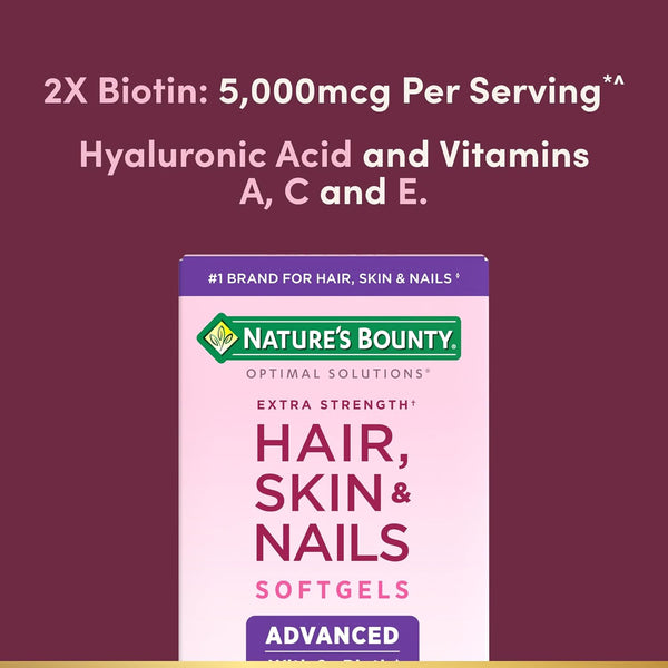 Nature'S Bounty Advanced Hair, Skin & Nails, Argan-Infused Vitamin Supplement with Biotin and Hyaluronic Acid, 150 Rapid Release Softgels, 50
