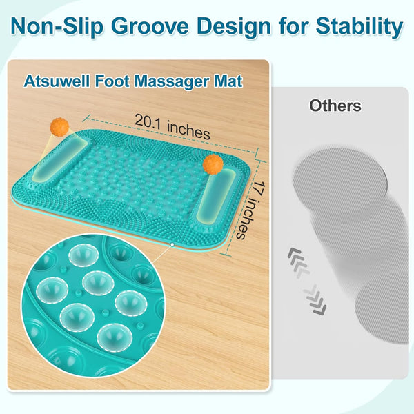 Atsuwell Acupressure Foot Massage Mat, 5-Zone Reflexology Mat with Dual Massage Ball Tracks, Portable Foot Pressure Point Pad for Stress Relief,