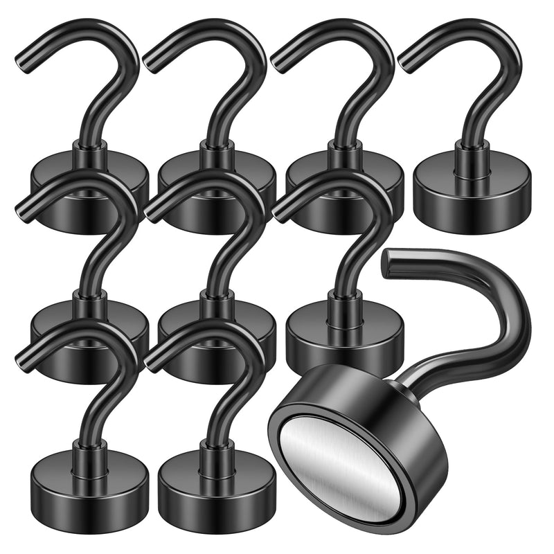 VNDUEEY 10 Pack Black Magnetic Hooks, 22Lbs Strong Magnet Hooks for Hanging, Magnetic Hook Heavy Duty, Fridge Magnets Neodymium with Hooks for