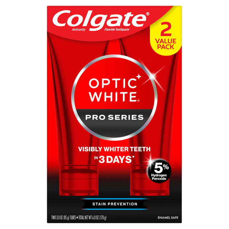 Colgate Optic White Pro Series Teeth Whitening Toothpaste with 5% Hydrogen Peroxide, Stain Prevention, Mint, 3 Ounces (2 Pack) 3 Ounce (Pack of 2)