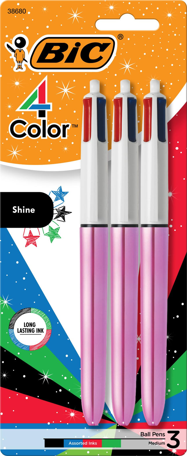 BIC 4-Color Shine Retractable Ballpoint Pen, Versatile 1.0 Mm Medium Point, Long