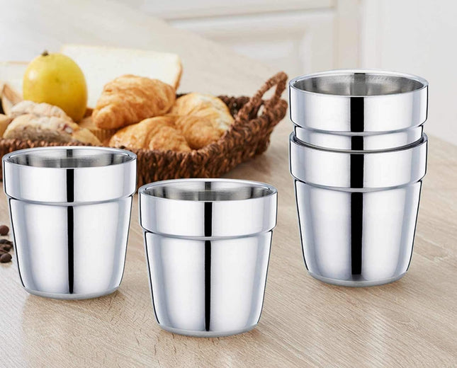 Teamfar Coffee Cup Espresso Cup Mug Set of 4, Double Wall Stainless Steel Tea Cups, Reusable & Stackable, Mirror Finish 