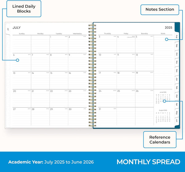 Blue Sky 2025-2026 Weekly and Monthly Academic Year Planner Calendar, July 2025 - June 2026, 8.5" x 11", Flexible Cover, Wirebound, Storage