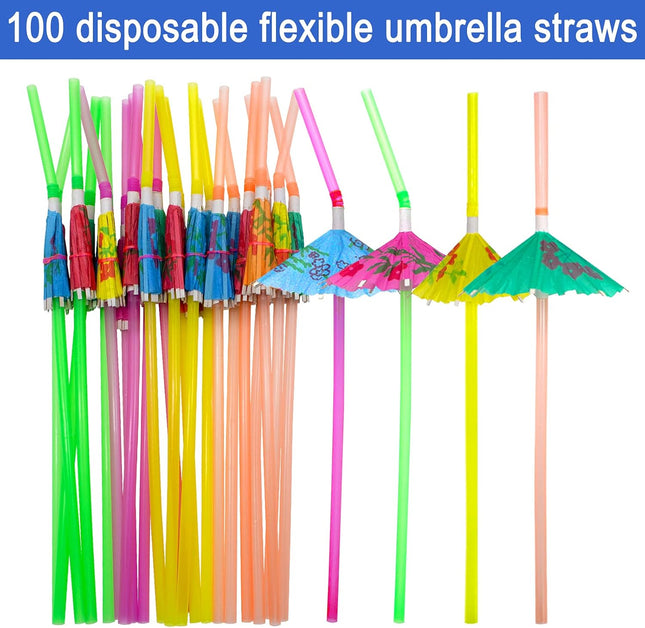 BLUE TOP 100Pcs Umbrella Drink Straws 9.45 Inch Assorted Colors, Fancy Mini Pape