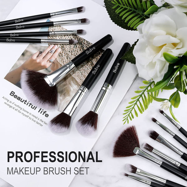 Makeup Brush Set, SOLVE 32 Pieces Professional Makeup Brushes Wooden Handle Cosmetics Brushes Foundation Concealer Powder Face Eye Make up Brushes