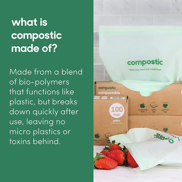 Home Compostable Resealable Sandwich Bags (7"X7"), Microwave & Freezer Safe, Organic Food Storage Container, 60 Count (30 per Box)
