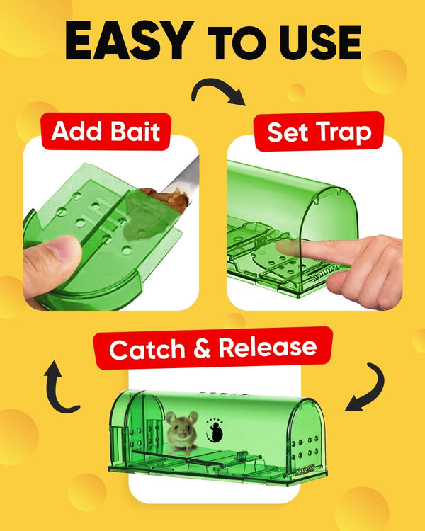 Motel Mouse Humane No Kill Mouse Traps Live Catch & Release - 4 Pack Green