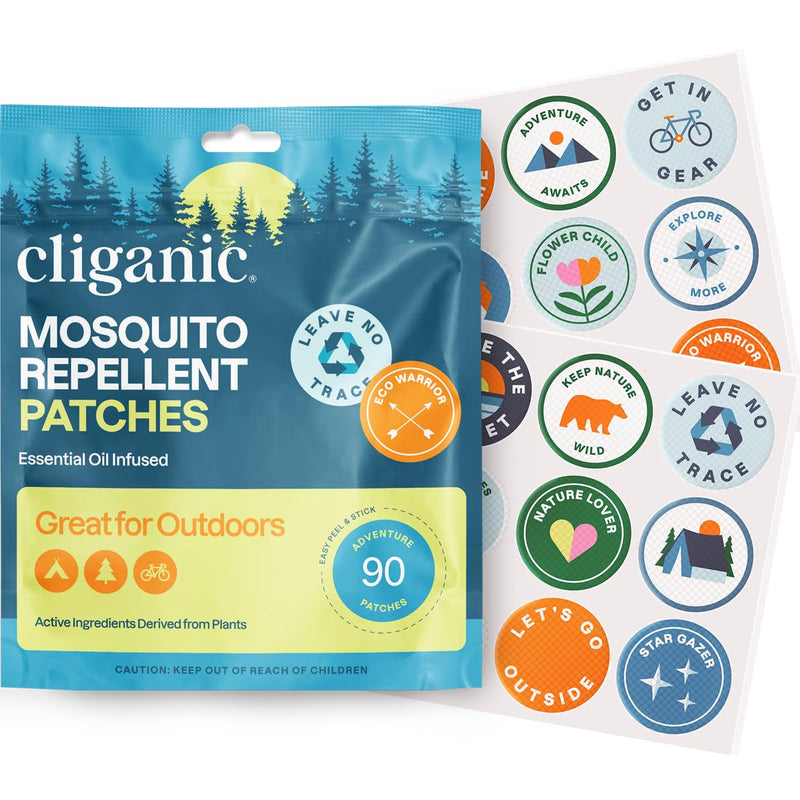 Cliganic Mosquito Repellent Stickers (90 Pack) - Camping Patches for Kids & Adults, Natural Deet-Free, Essential Oil Infused