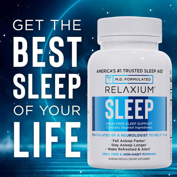 Relaxium Sleep Aid, Dietary Supplement, Non-Habit Forming, Supports Longer and Better Sleep, 60 Capsules, 30-Day Supply