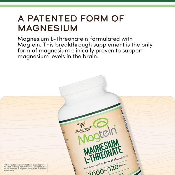 Magnesium L Threonate, Magtein™, Sleep and Cognitive Support – High Absorption – Most Bioavailable Form of Magnesium – 2,000 Mg – 120 Capsules