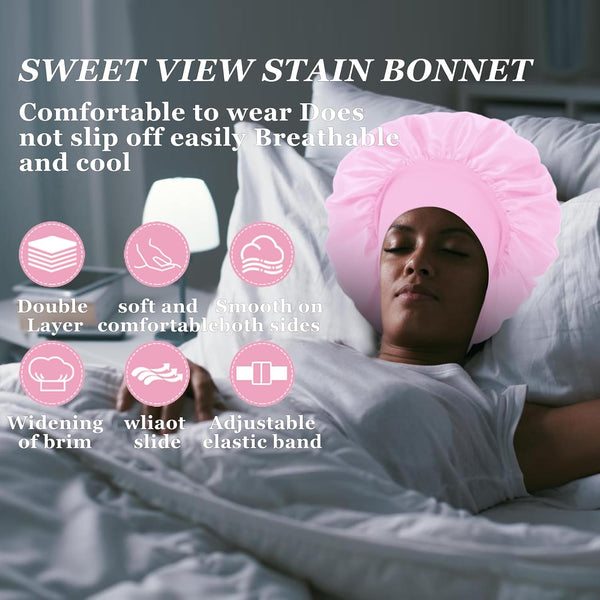 4PCS Satin Hair Bonnet for Sleeping,Bonnets for Black Women Men,Silk Bonnet for Sleeping,Hair Wrap Cap for Curly Hair,Elastic Wide Band Hair