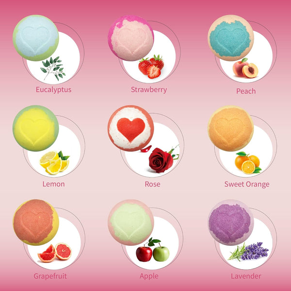 Bath Bombs for Kids with Surprise Inside, 9 Heart Imprint Kids Bath Bombs for Girls, Toddler Bath Bomb with Bracelets Inside, 3 4 5 6 7 8 Year Old