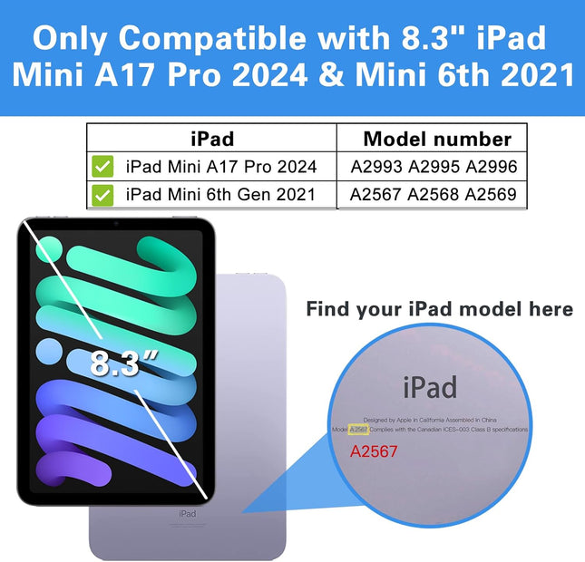 Procase Smart Case for Ipad Mini 7 A17 Pro 2024/Ipad Mini 6 2021 8.3 Inch Ipad Mini 7Th/6Th Gen Case, Hard Back Cover fo